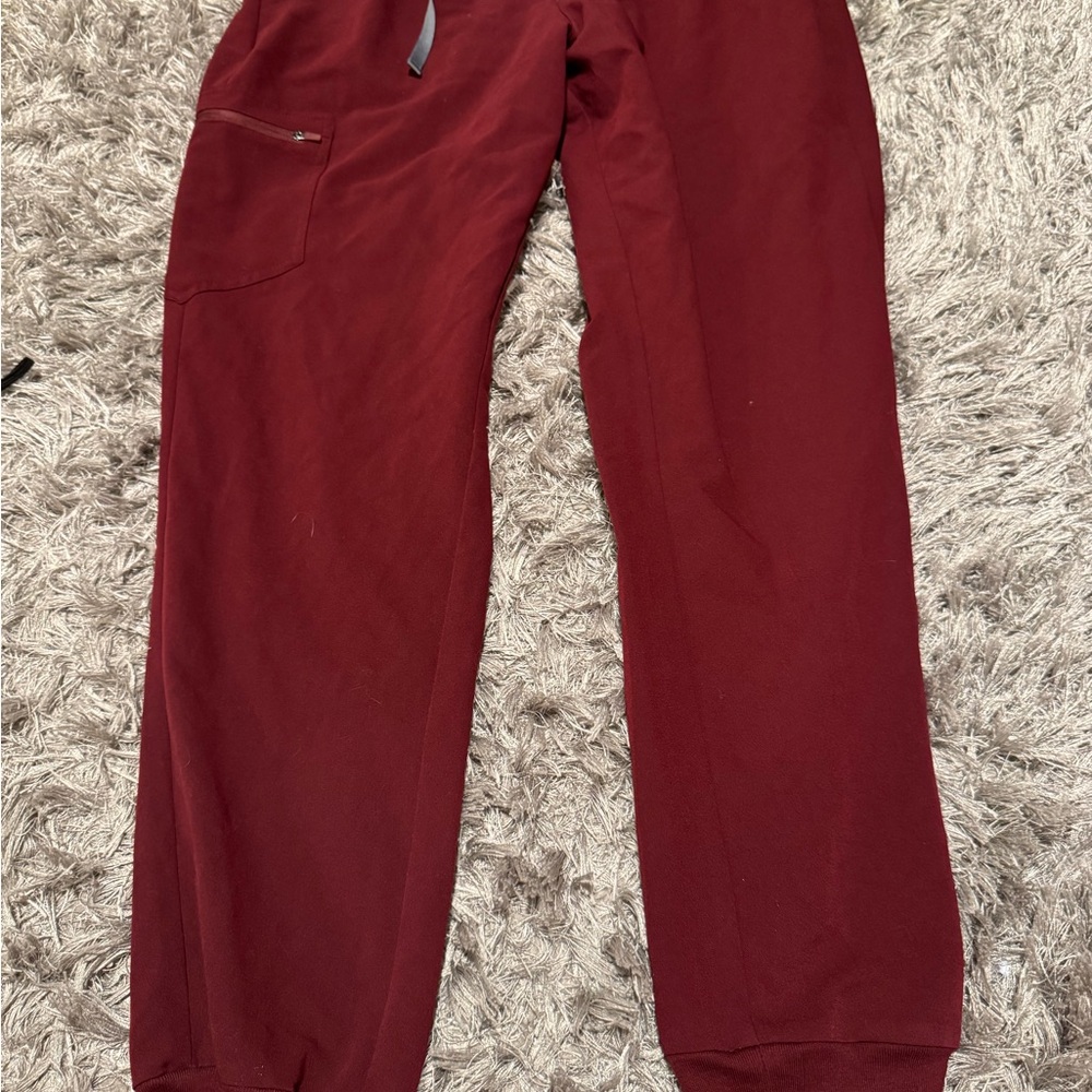 FIGs Burgundy Scrub Joggers with Matte Finish